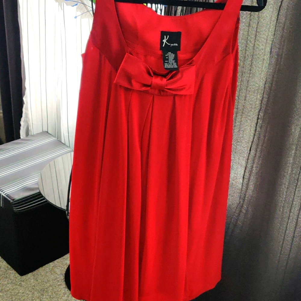 K petite 14P sleeveless red dress with bow